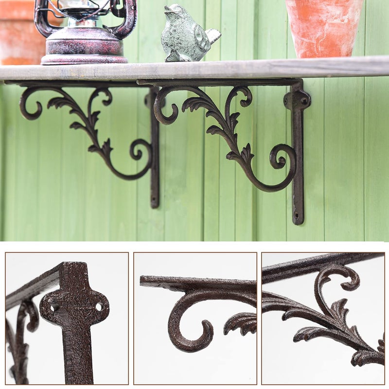 Sungmor Cast Iron Brackets for Shelves, 2PC Rustic Brown, 10.3 Inch Width, Heavy Duty Strong Iron Shelf Brackets, Vintage Decorative Shelving Corbels, Right Angle Corner Wall Board Support Brackets - Image 5